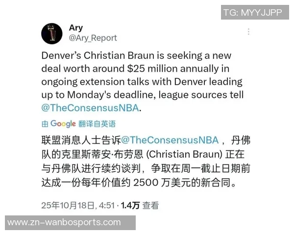 薪资专家重申预测掘金与布劳恩达成五年续约协议总额1265亿 薪资专家重申预测掘金与布劳恩达成五年续约协议总额1265亿